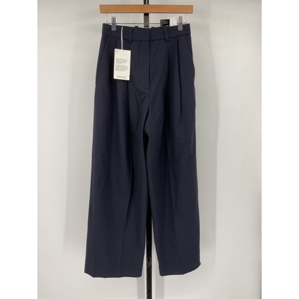 COS Navy Wide-Leg Pleated Trousers